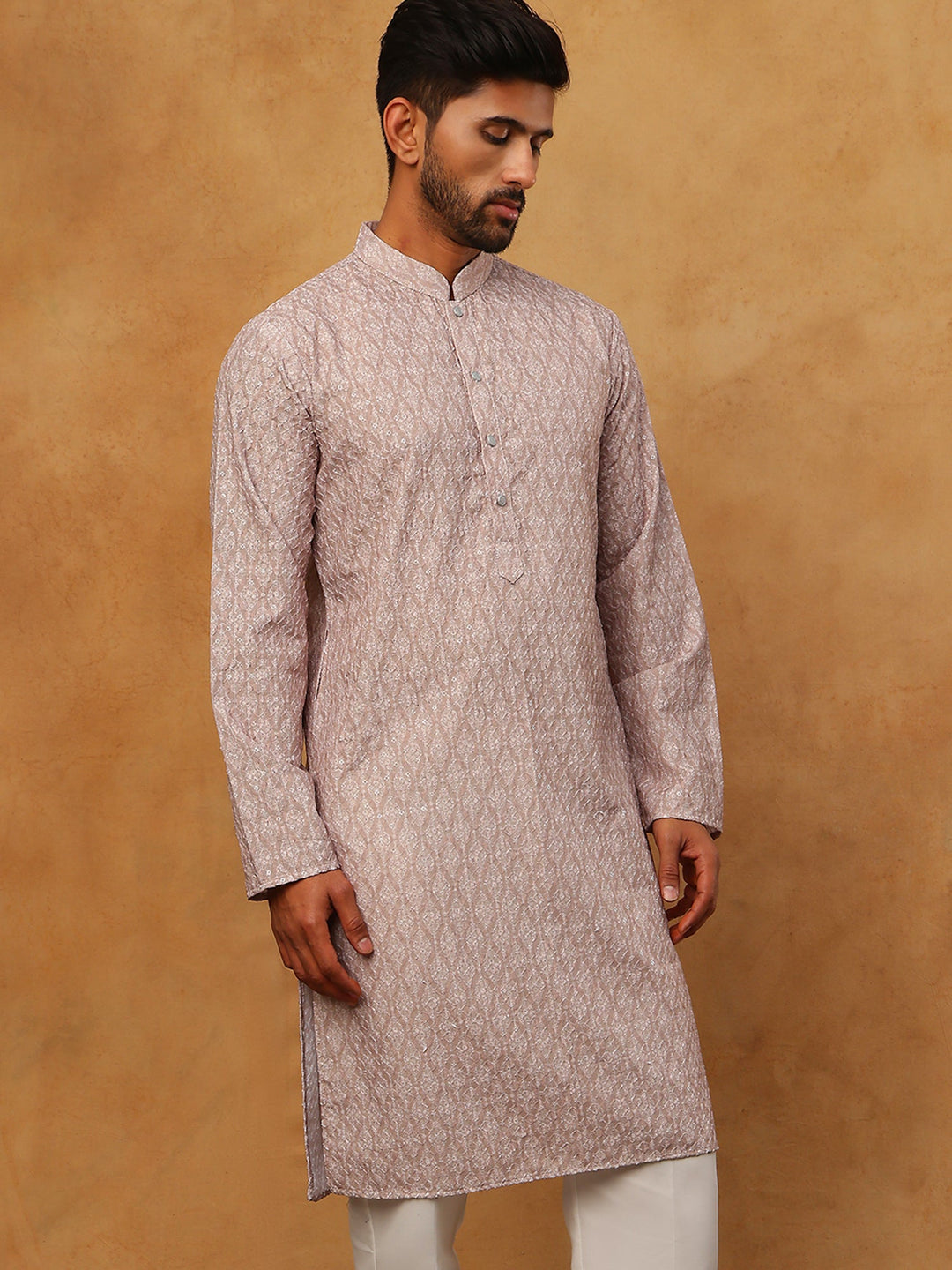 Cotton Blend Printed &amp; Embroidered Kurta