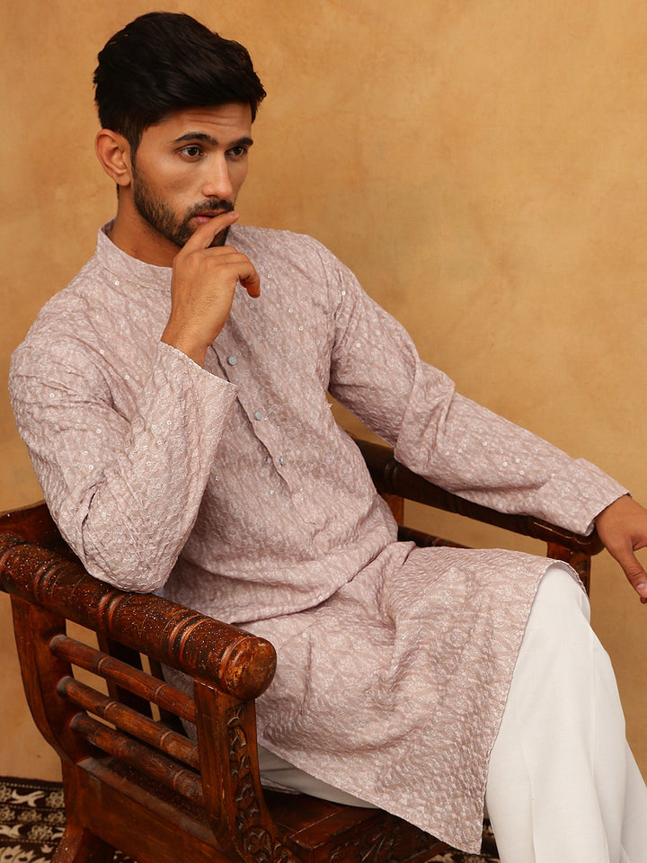 Cotton Blend Printed &amp; Embroidered Kurta