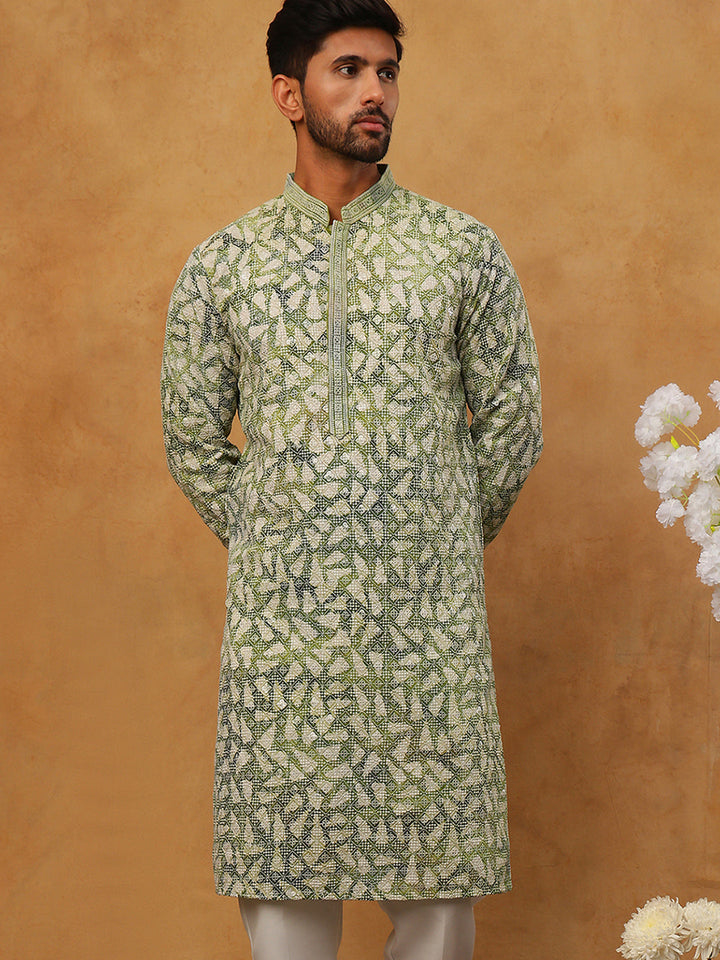 Printed &amp; Embroidered Kurta