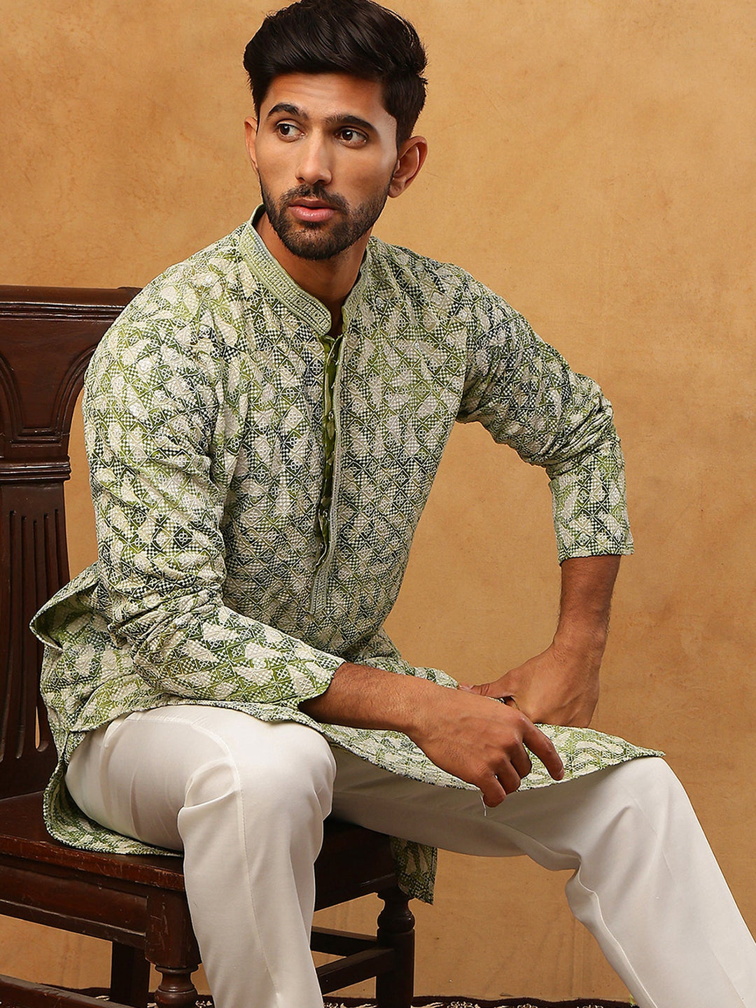 Printed &amp; Embroidered Kurta