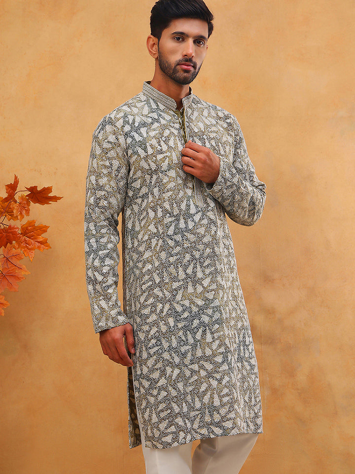 Printed &amp; Embroidered Kurta