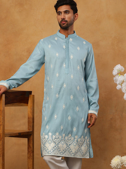 Traditional Silk Blend Embroidered Kurta