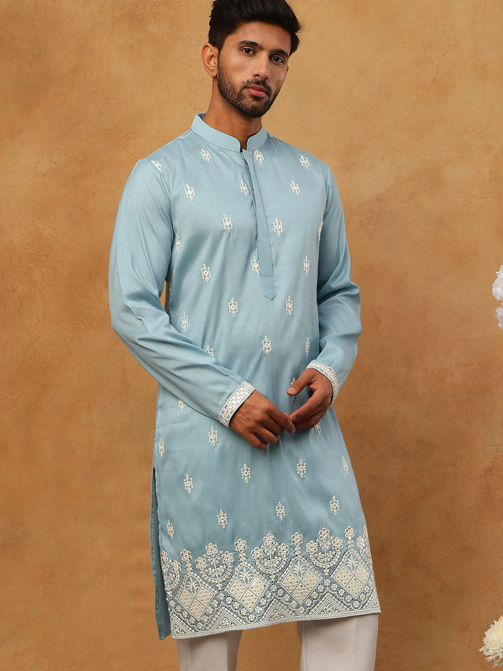 Traditional Silk Blend Embroidered Kurta