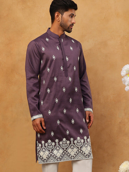 Traditional Silk Blend Embroidered Kurta