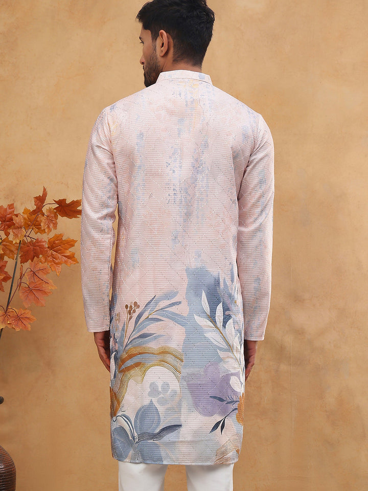 Printed Cotton Blend Kurta With Thread Work