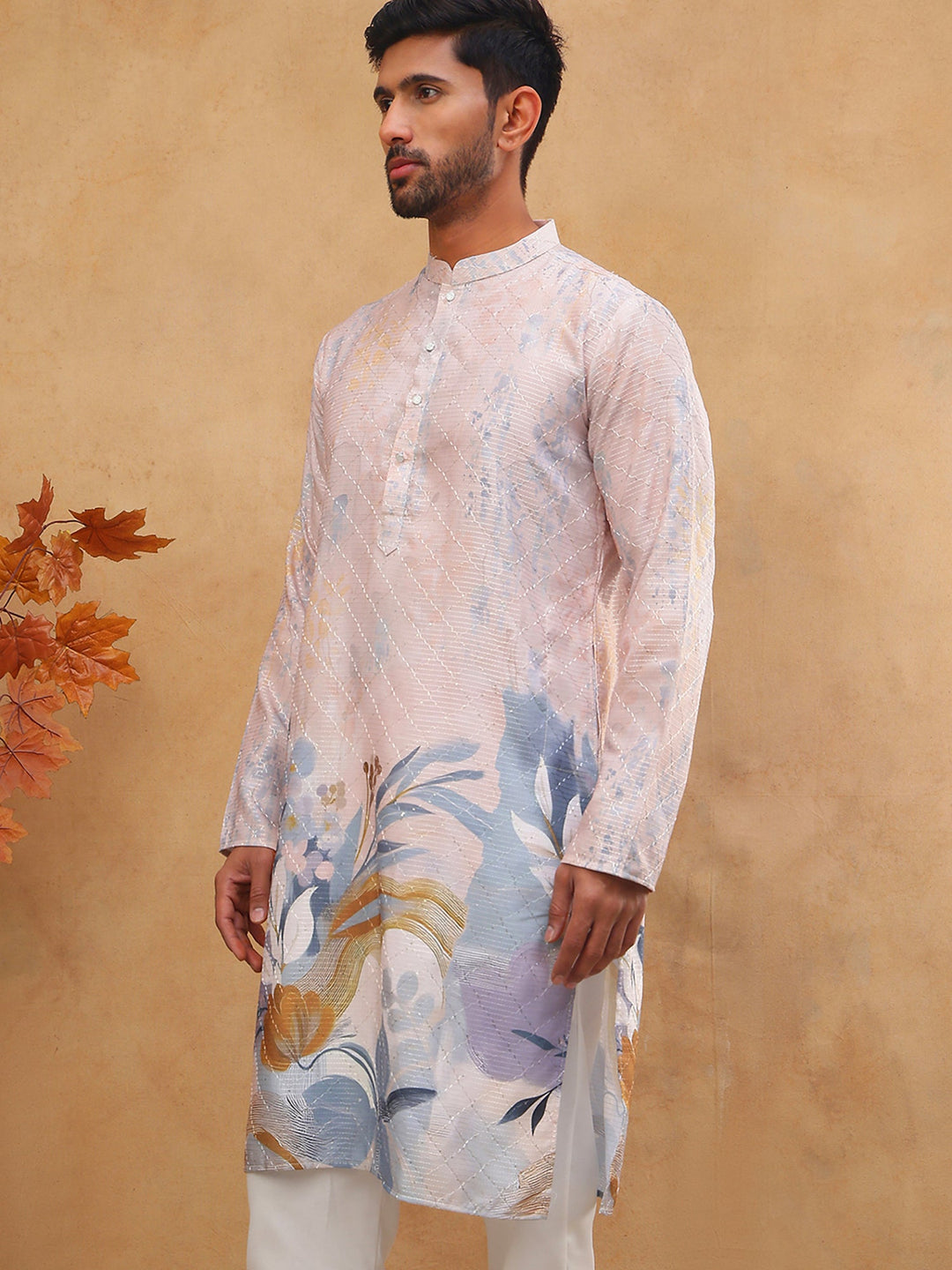 Printed Cotton Blend Kurta With Thread Work