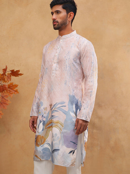 Printed Cotton Blend Kurta With Thread Work