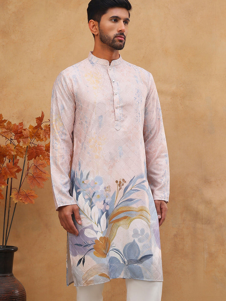 Printed Cotton Blend Kurta With Thread Work