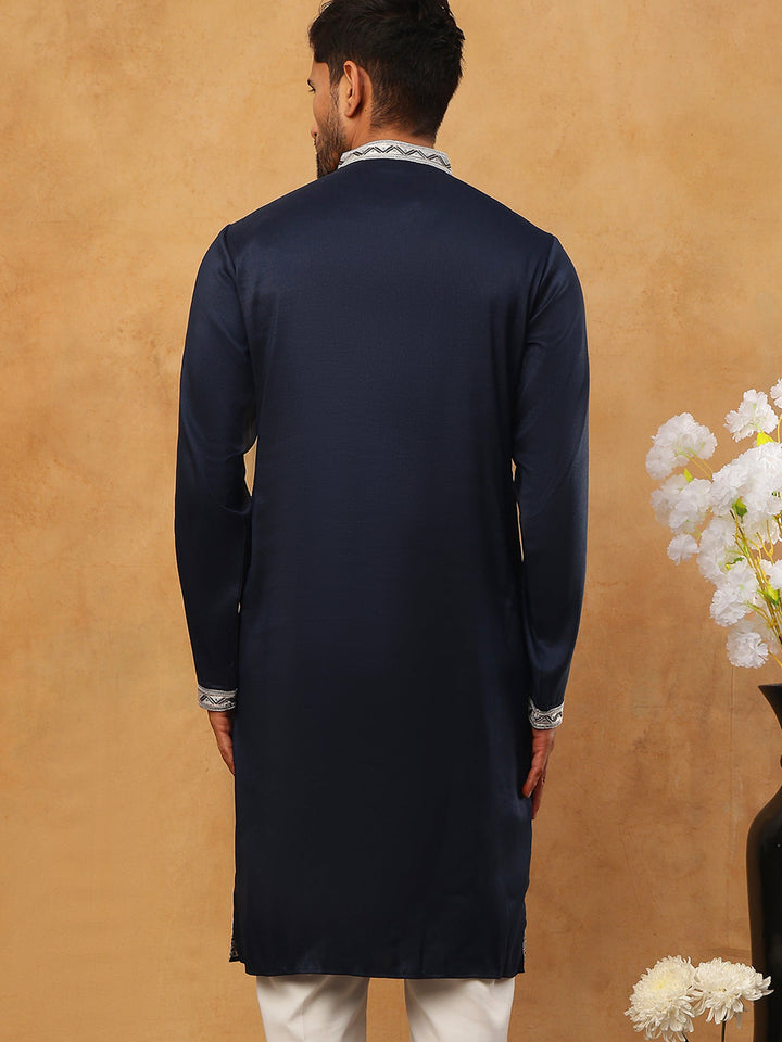 Men Silk Blend Embroidered Kurta