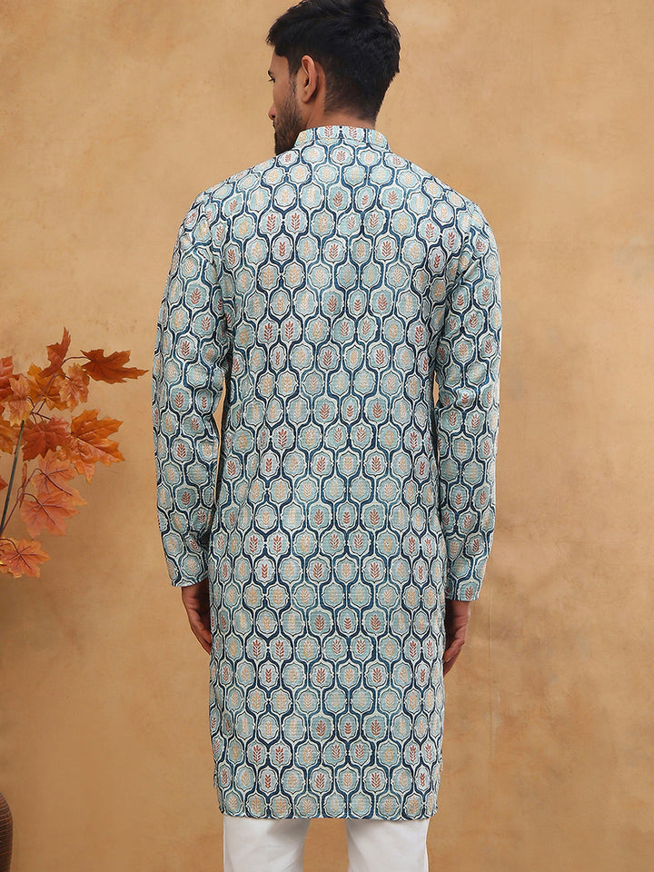 Printed Cotton Blend Kurta With Thread Work
