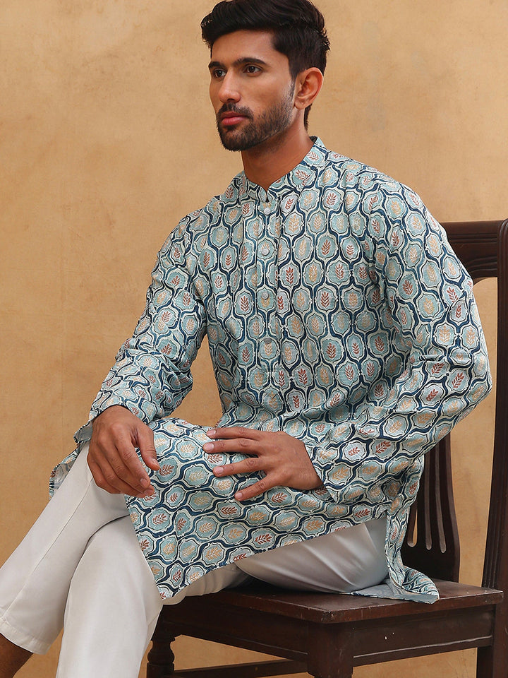 Printed Cotton Blend Kurta With Thread Work