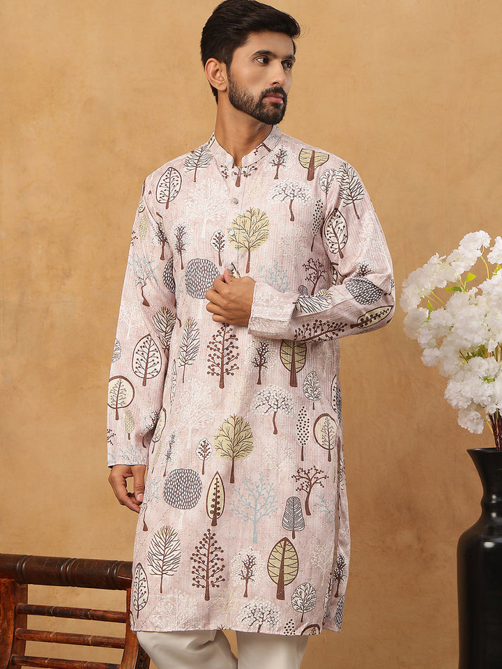 Printed Cotton Blend Kurta With Thread Work