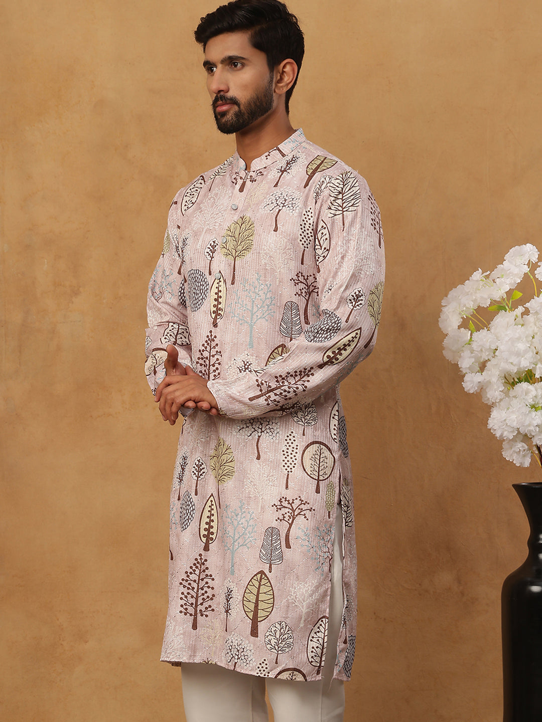 Printed Cotton Blend Kurta With Thread Work