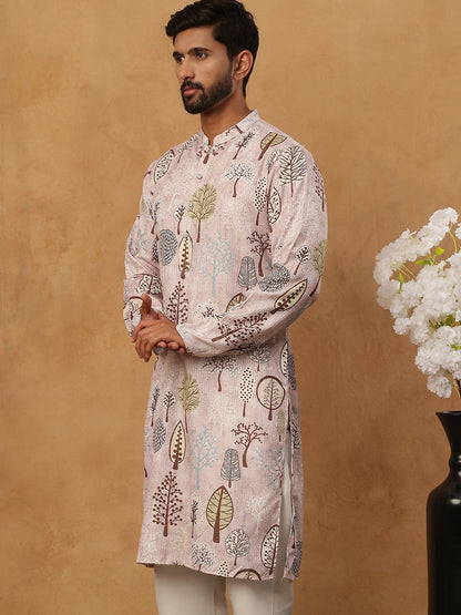 Printed Cotton Blend Kurta With Thread Work