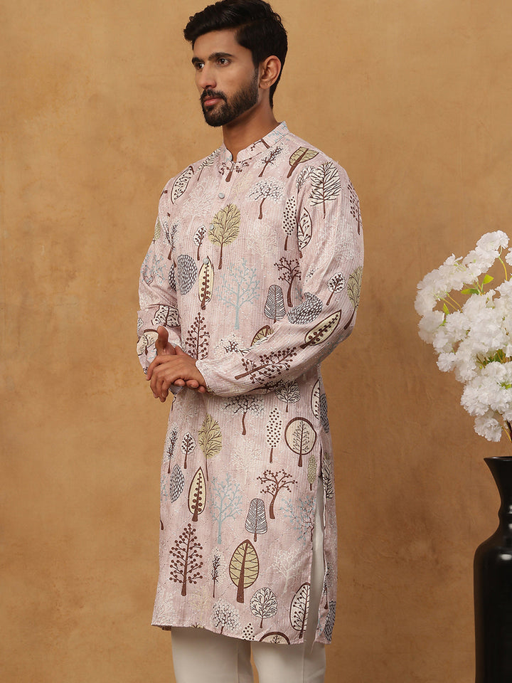 Printed Cotton Blend Kurta With Thread Work