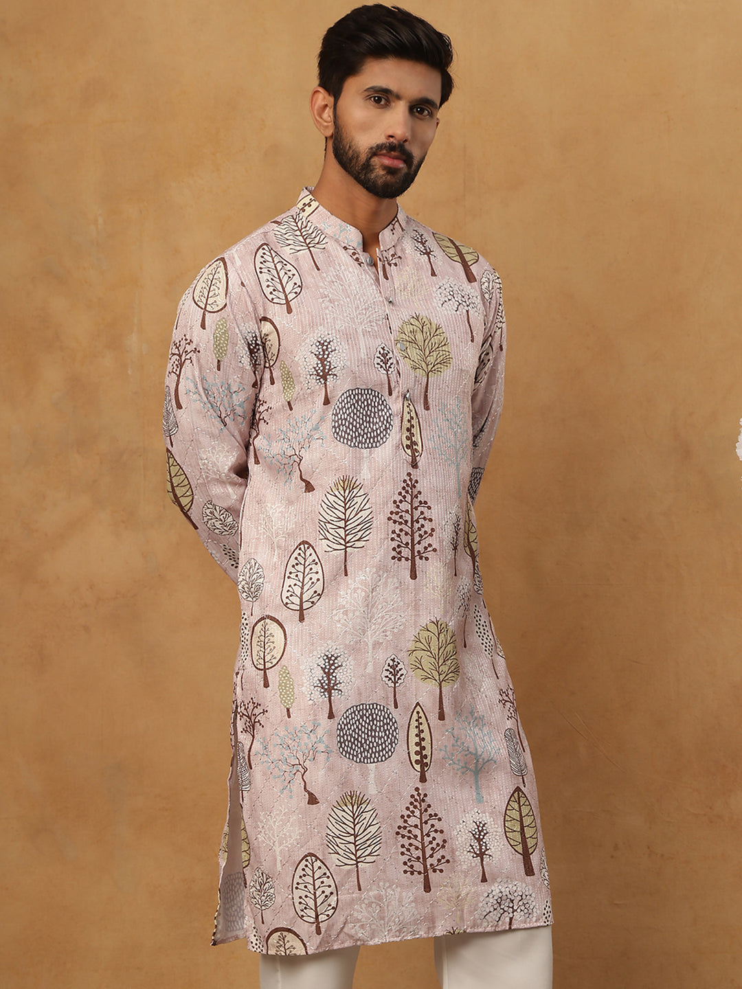 Printed Cotton Blend Kurta With Thread Work