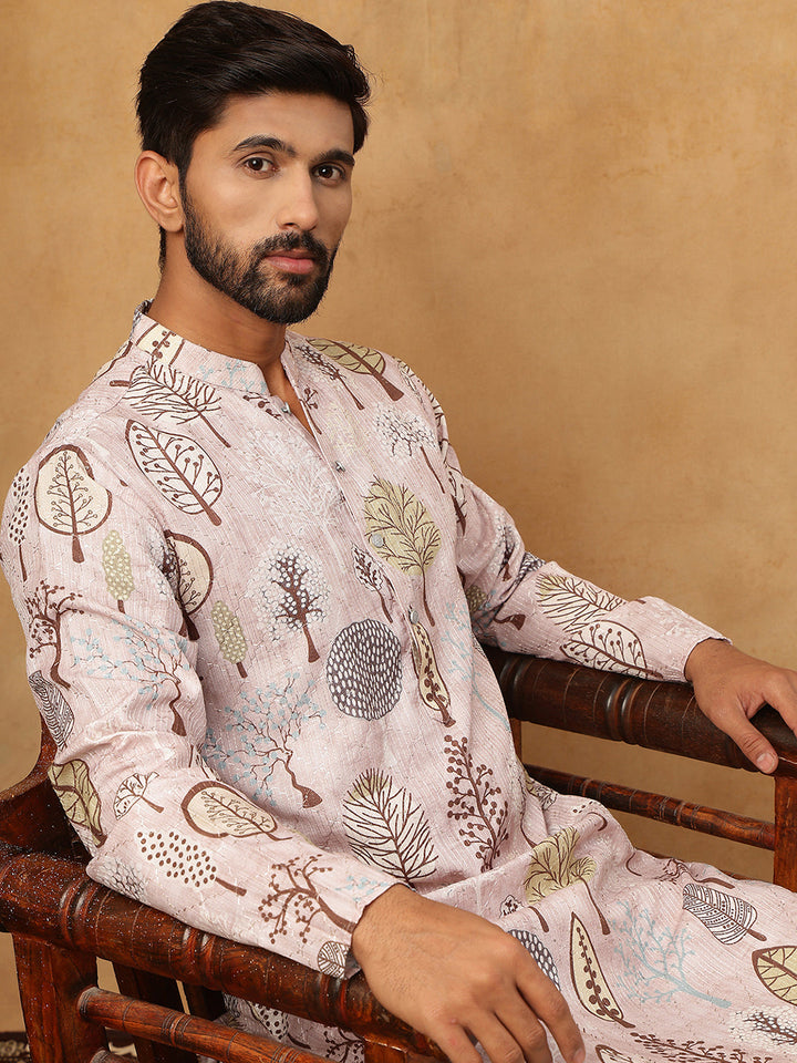 Printed Cotton Blend Kurta With Thread Work