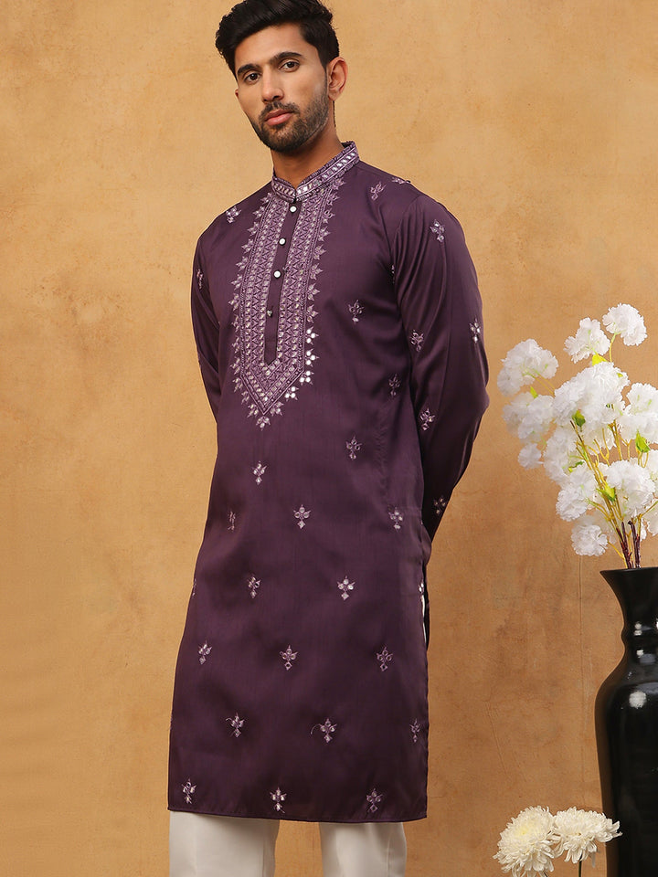 Festive Wear Silk Blend Embroidered Kurta