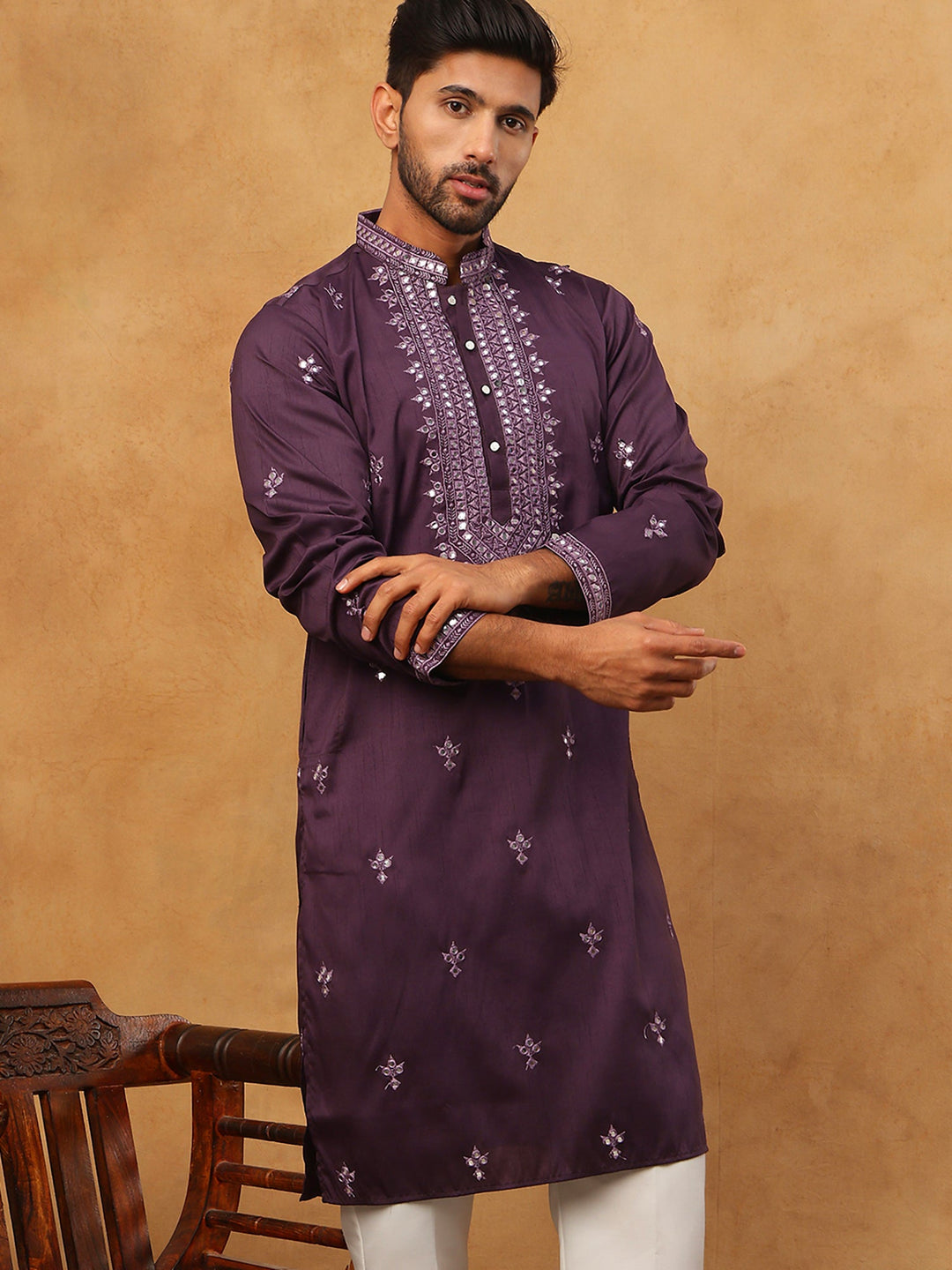 Festive Wear Silk Blend Embroidered Kurta