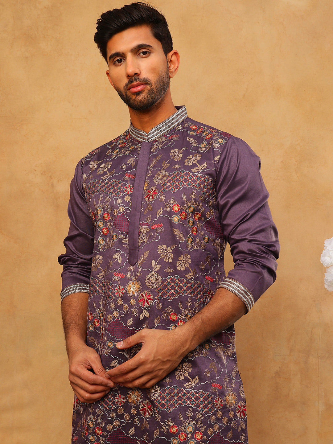 Premium Silk Blend Embroidered Kurta