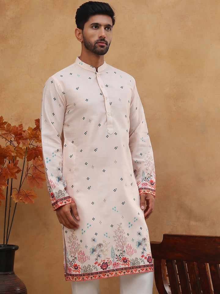 Cotton Blend Printed Straight Kurta
