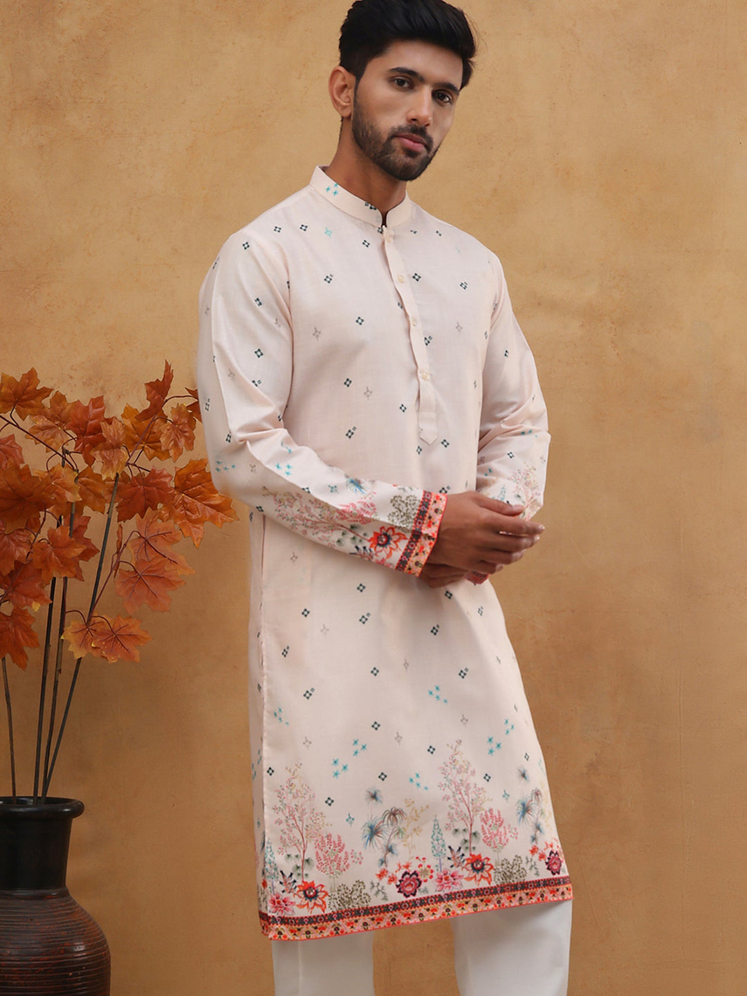 Cotton Blend Printed Straight Kurta