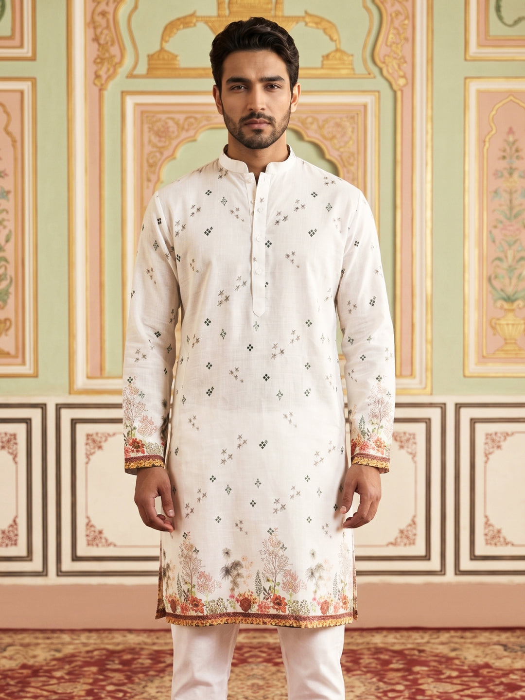 Cotton Blend Printed Straight Kurta