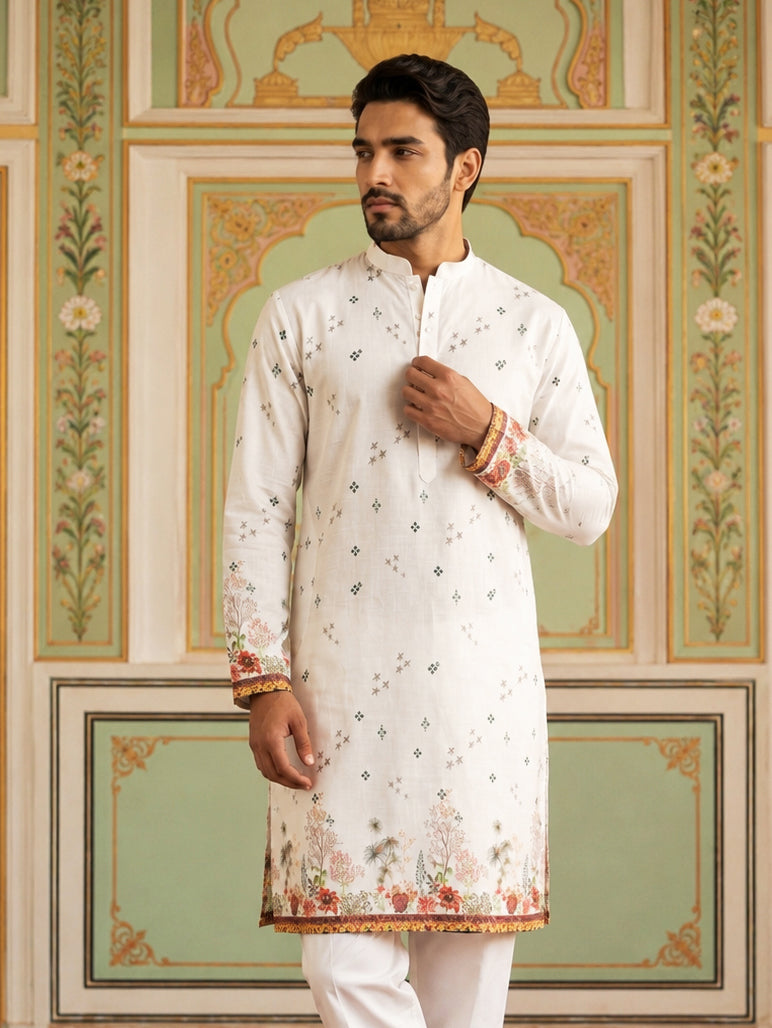 Cotton Blend Printed Straight Kurta