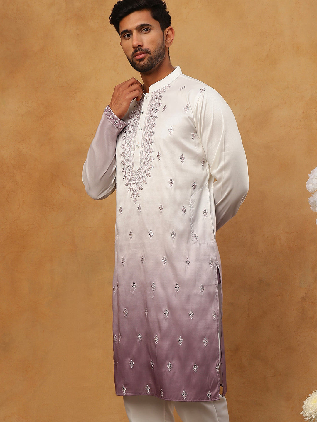 Festive Wear Silk Blend Embroidered Kurta