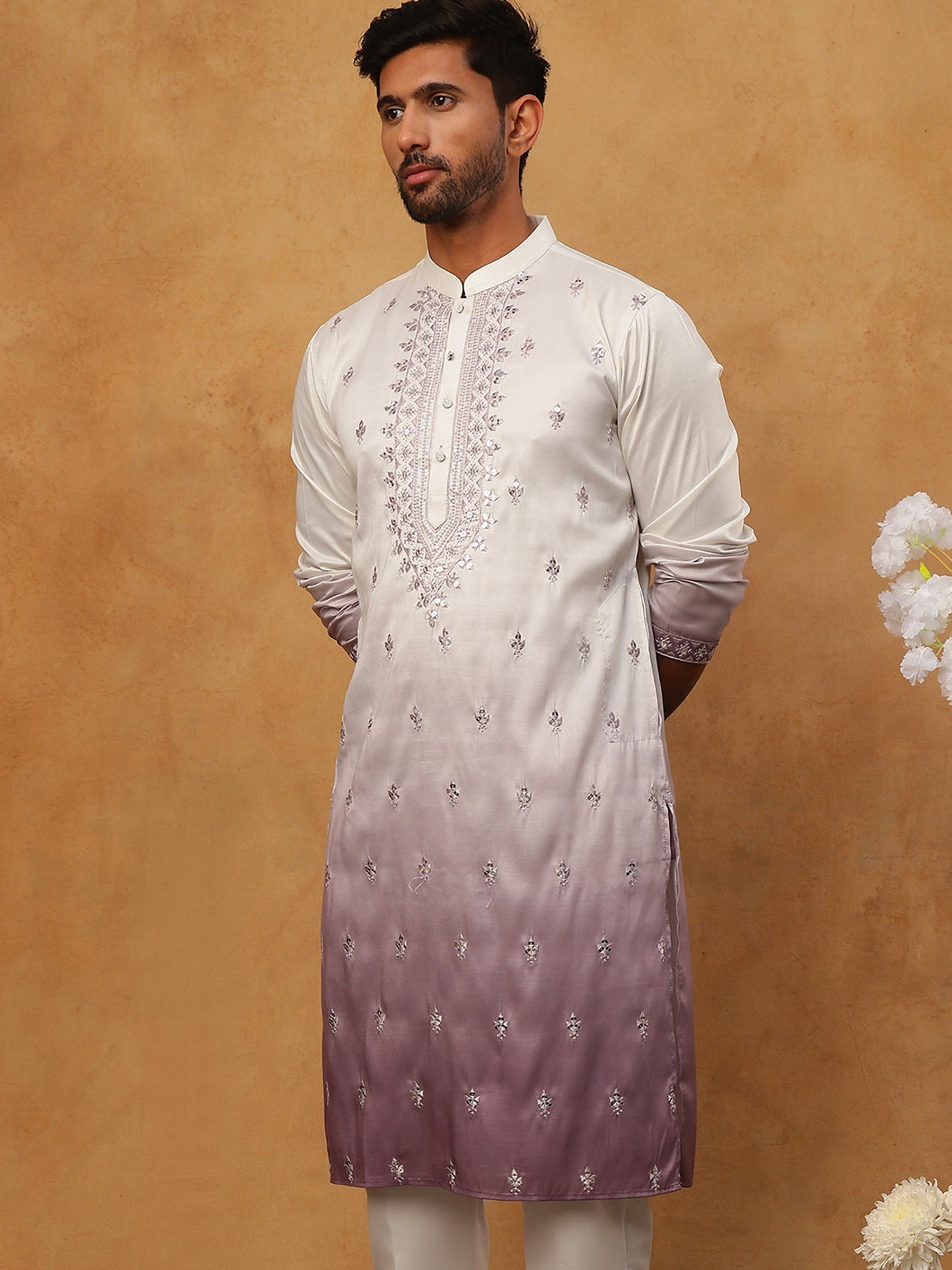 Festive Wear Silk Blend Embroidered Kurta