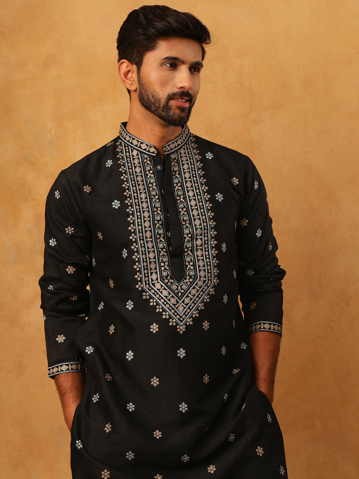 Ethnic Silk Blend Foil Print Kurta