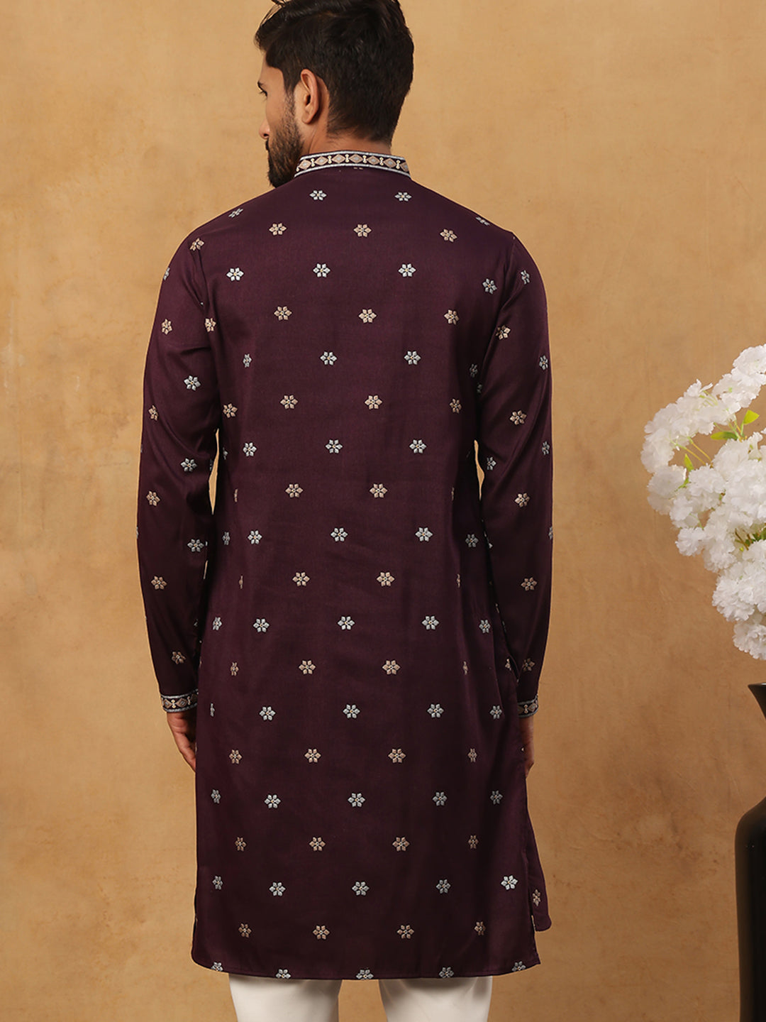Ethnic Silk Blend Foil Print Kurta