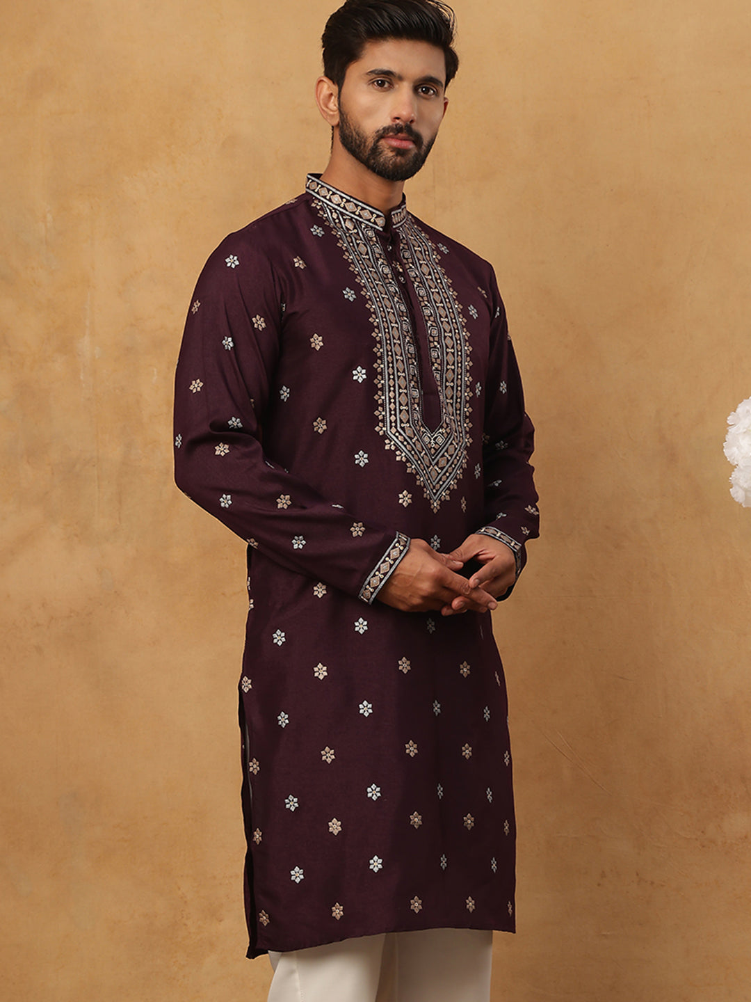 Ethnic Silk Blend Foil Print Kurta