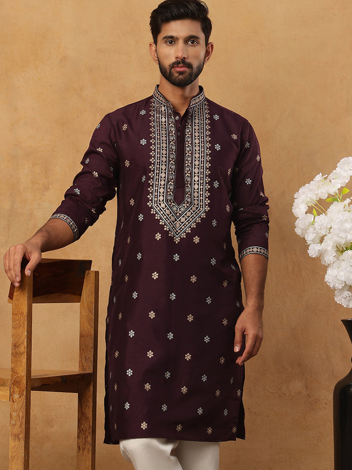 Ethnic Silk Blend Foil Print Kurta