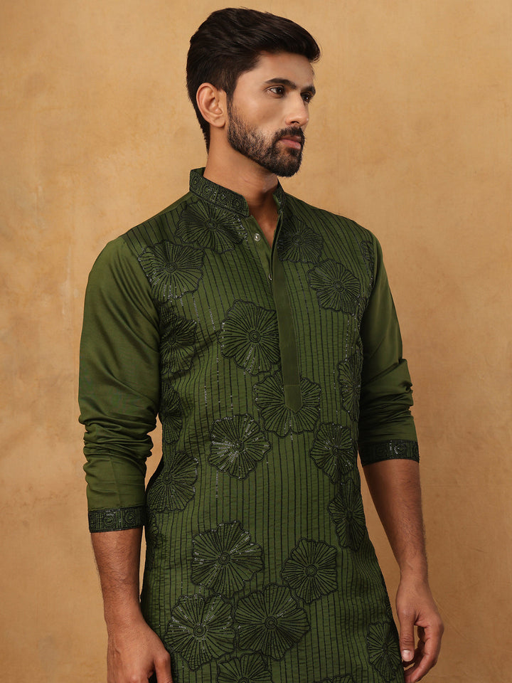 Silk Blend Embroidered Kurta