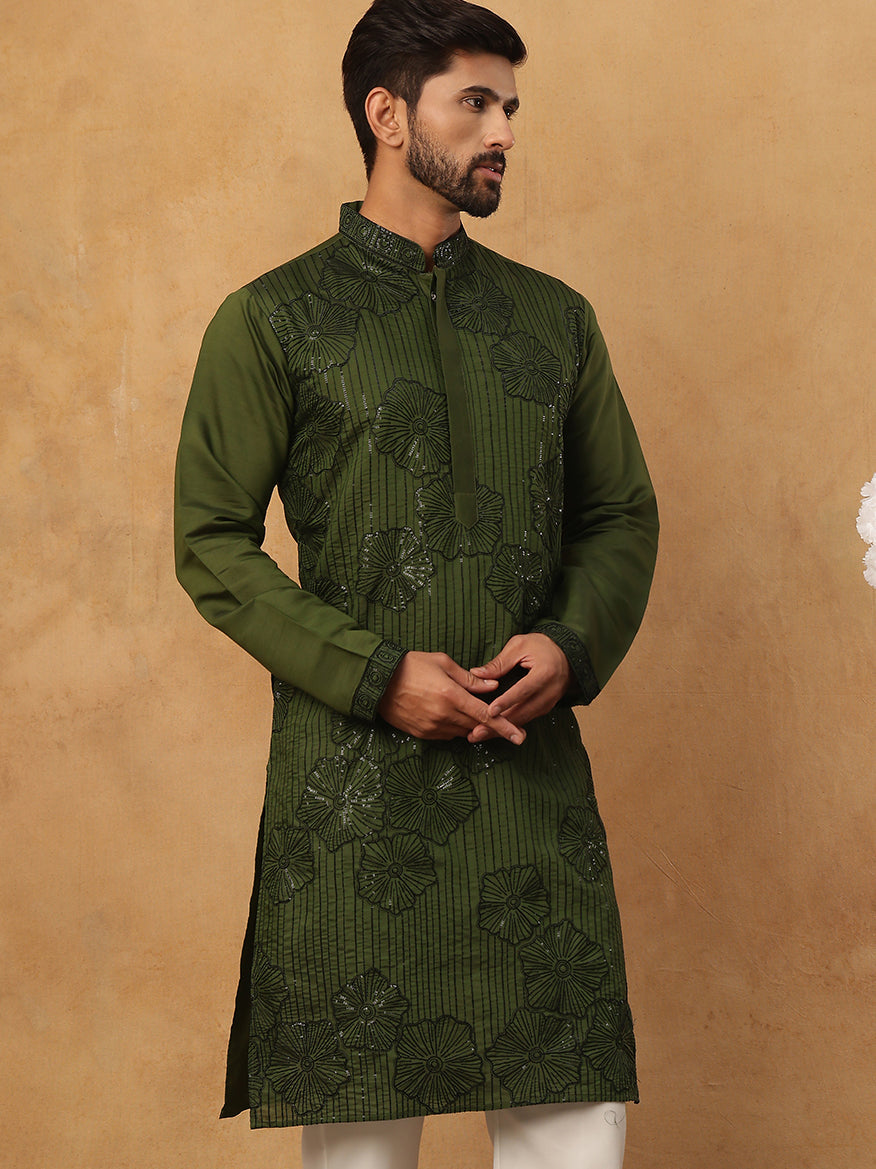Silk Blend Embroidered Kurta