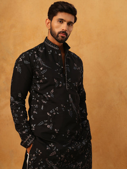 Silk Blend Embroidered Kurta