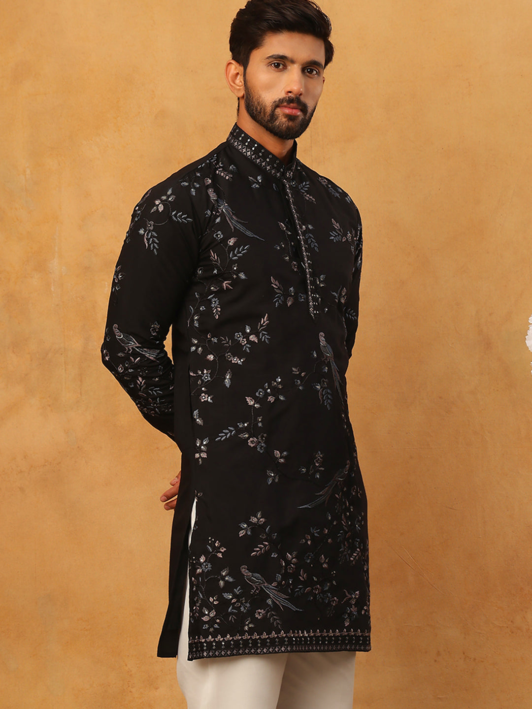 Silk Blend Embroidered Kurta
