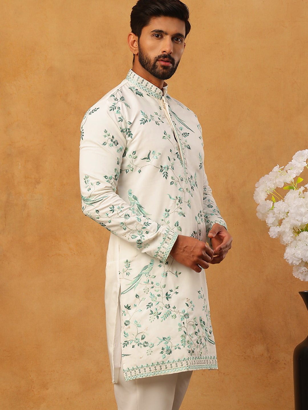 Silk Blend Embroidered Kurta