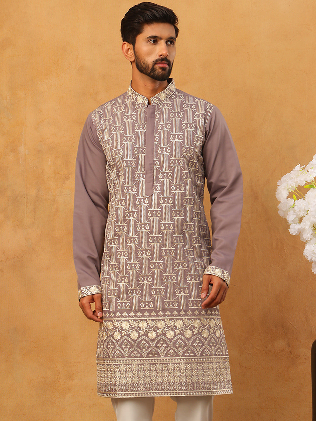 Classic Silk Blend Embroidered Kurta