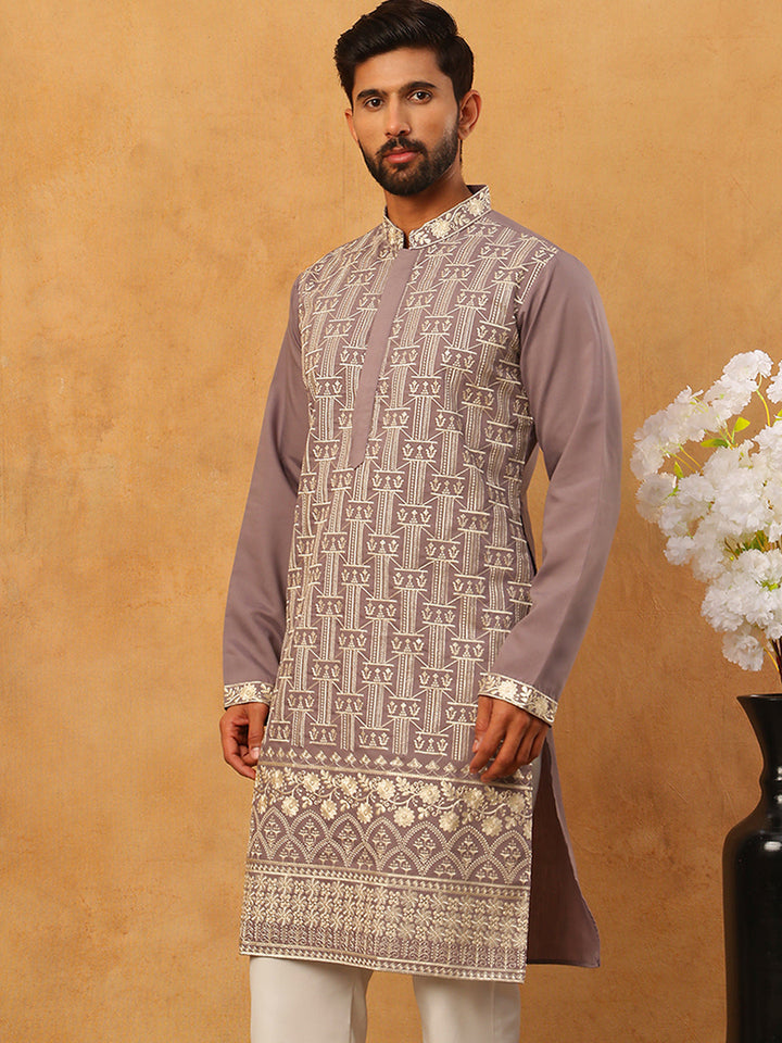 Classic Silk Blend Embroidered Kurta