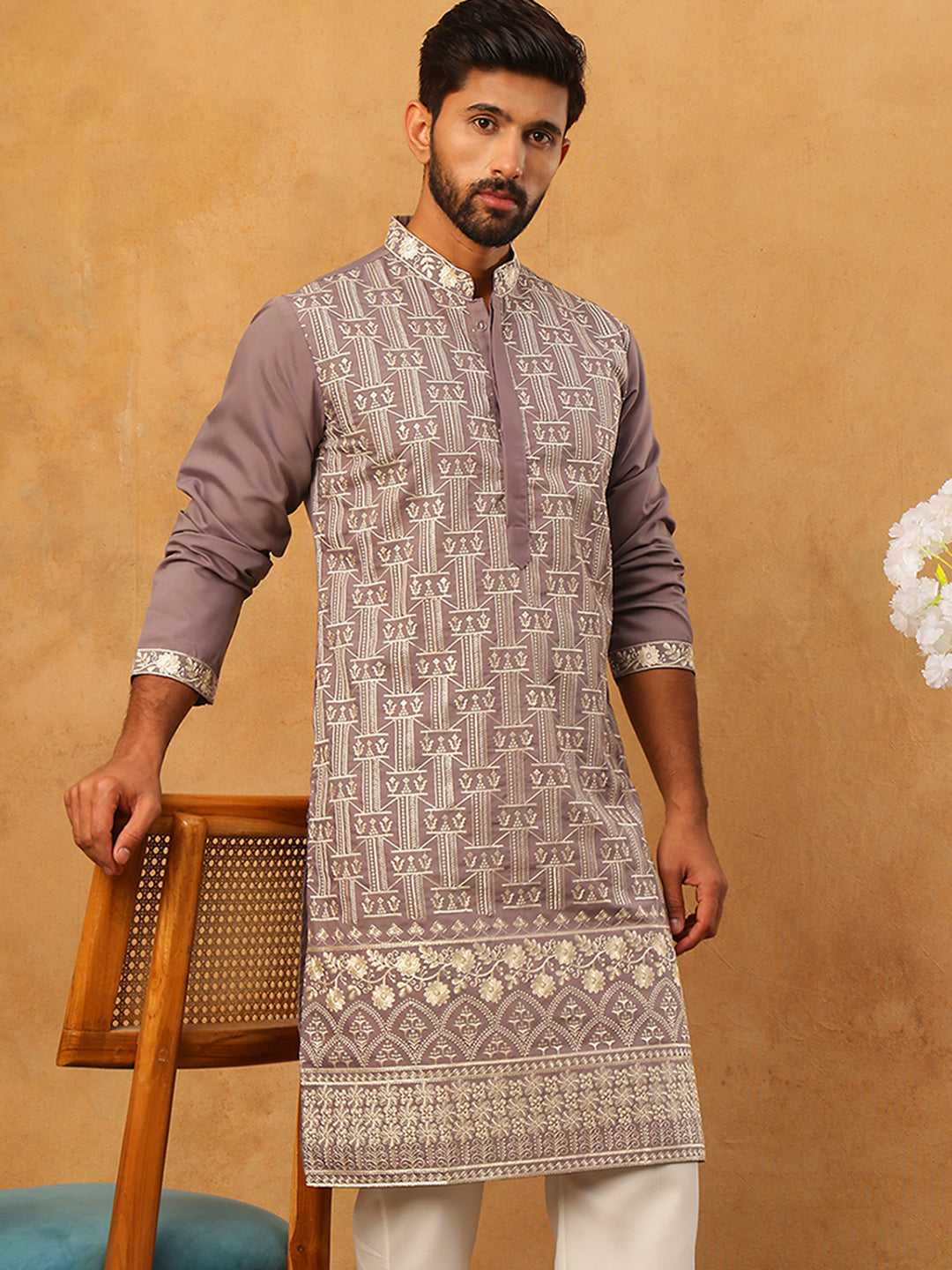 Classic Silk Blend Embroidered Kurta