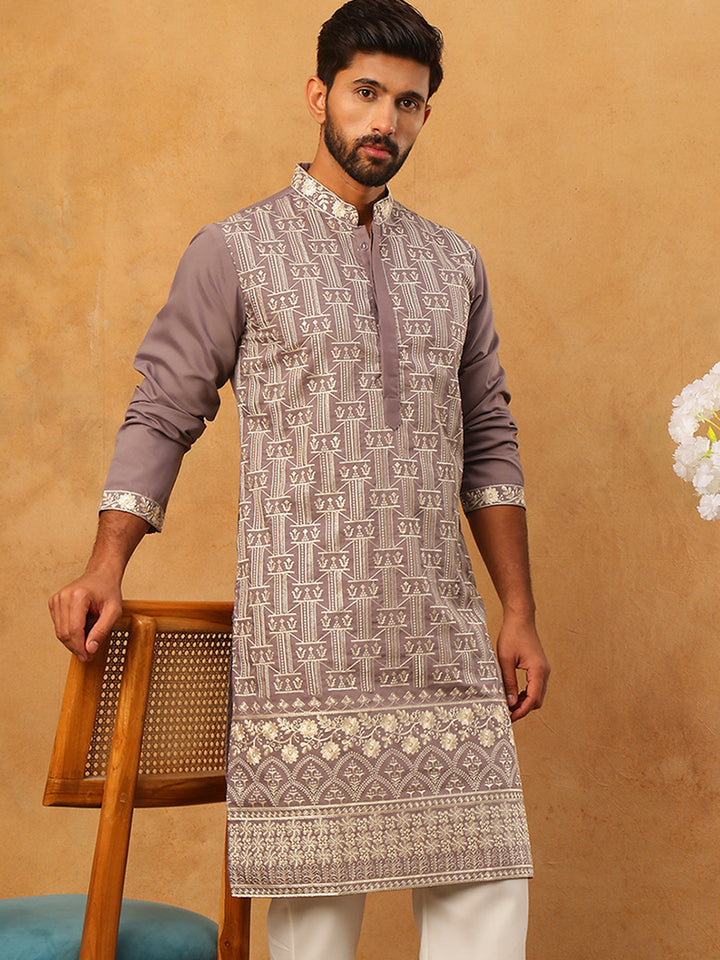 Classic Silk Blend Embroidered Kurta