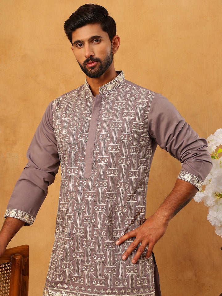Classic Silk Blend Embroidered Kurta