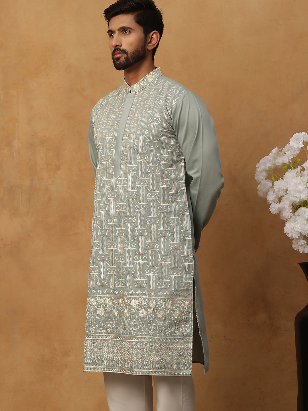 Classic Silk Blend Embroidered Kurta