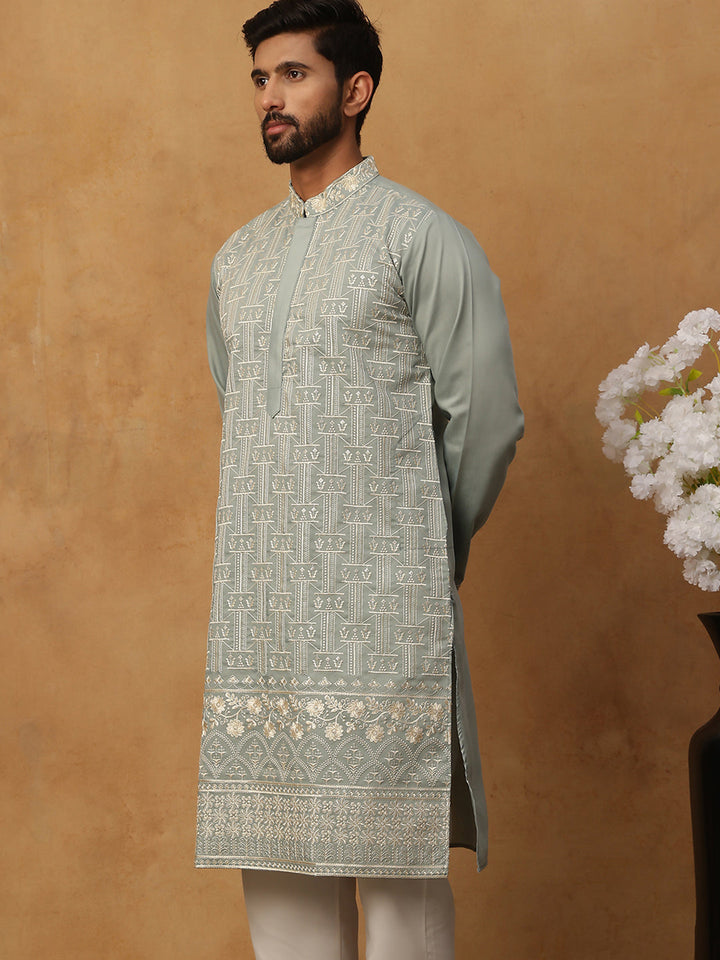 Classic Silk Blend Embroidered Kurta
