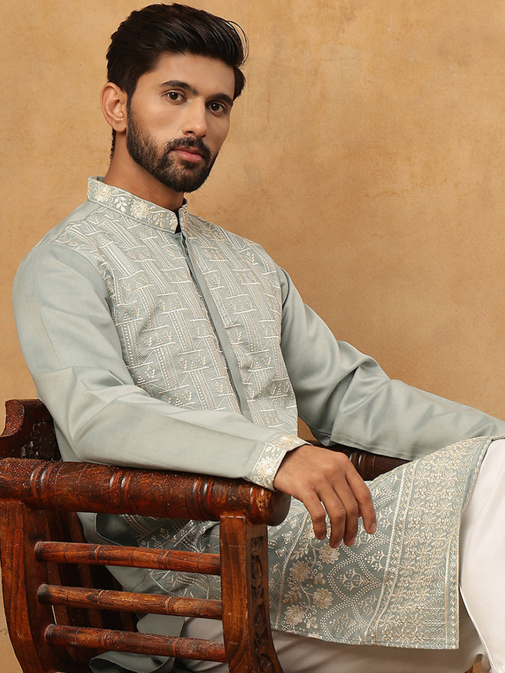 Classic Silk Blend Embroidered Kurta