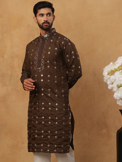Festive Silk Blend Sequin Work Kurta