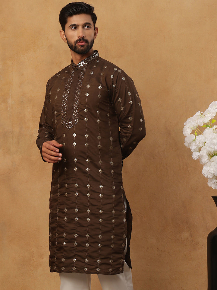 Festive Silk Blend Sequin Work Kurta