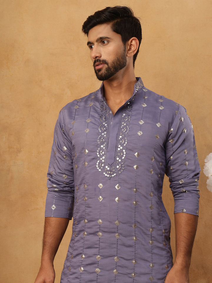 Festive Silk Blend Sequin Work Kurta